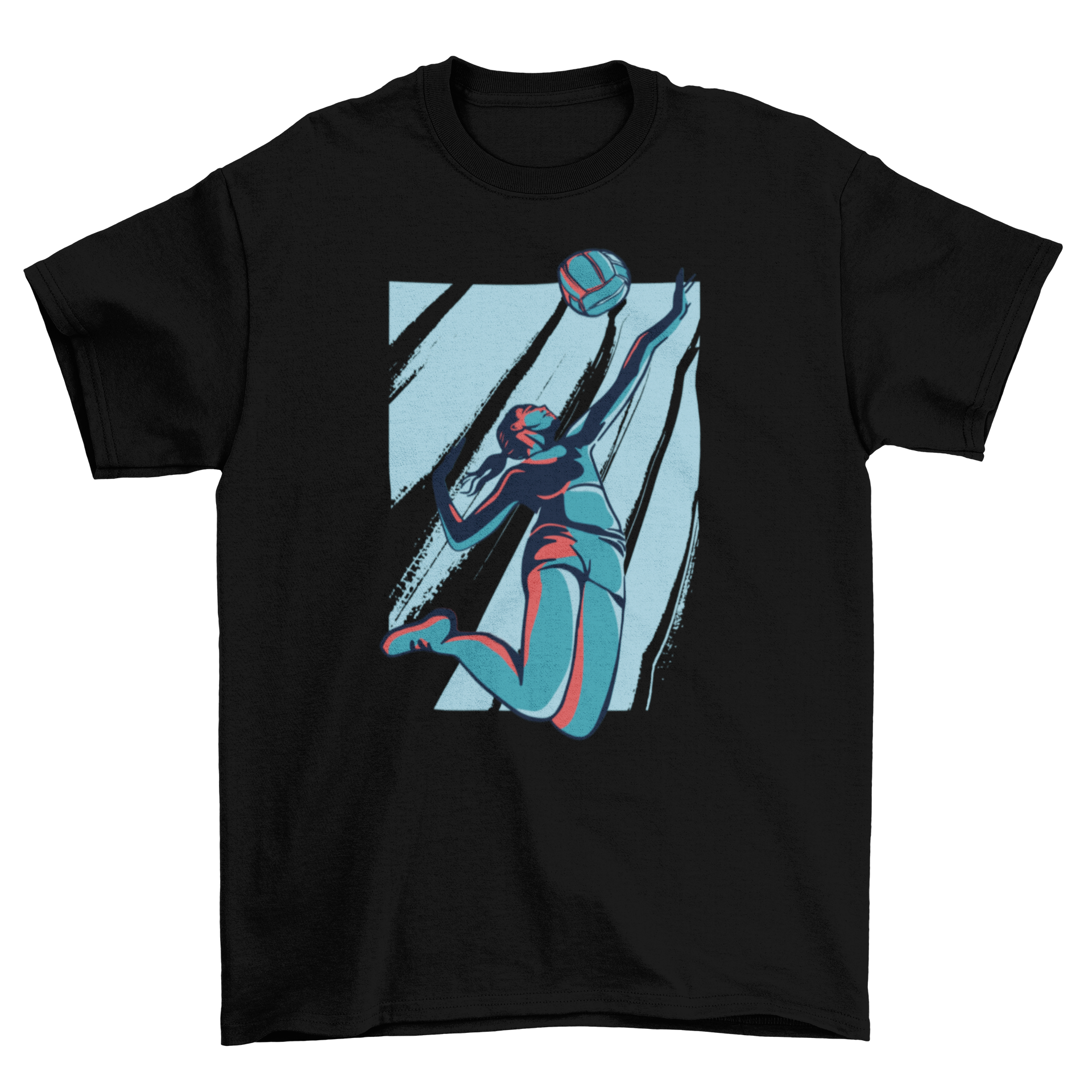 A stylish female t-shirt featuring an illustration of a female volleyball player in action, perfect for sports enthusiasts.