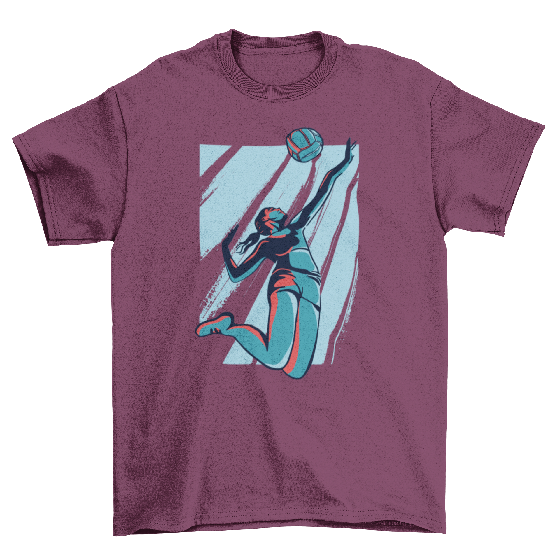 A stylish female t-shirt featuring an illustration of a female volleyball player in action, perfect for sports enthusiasts.