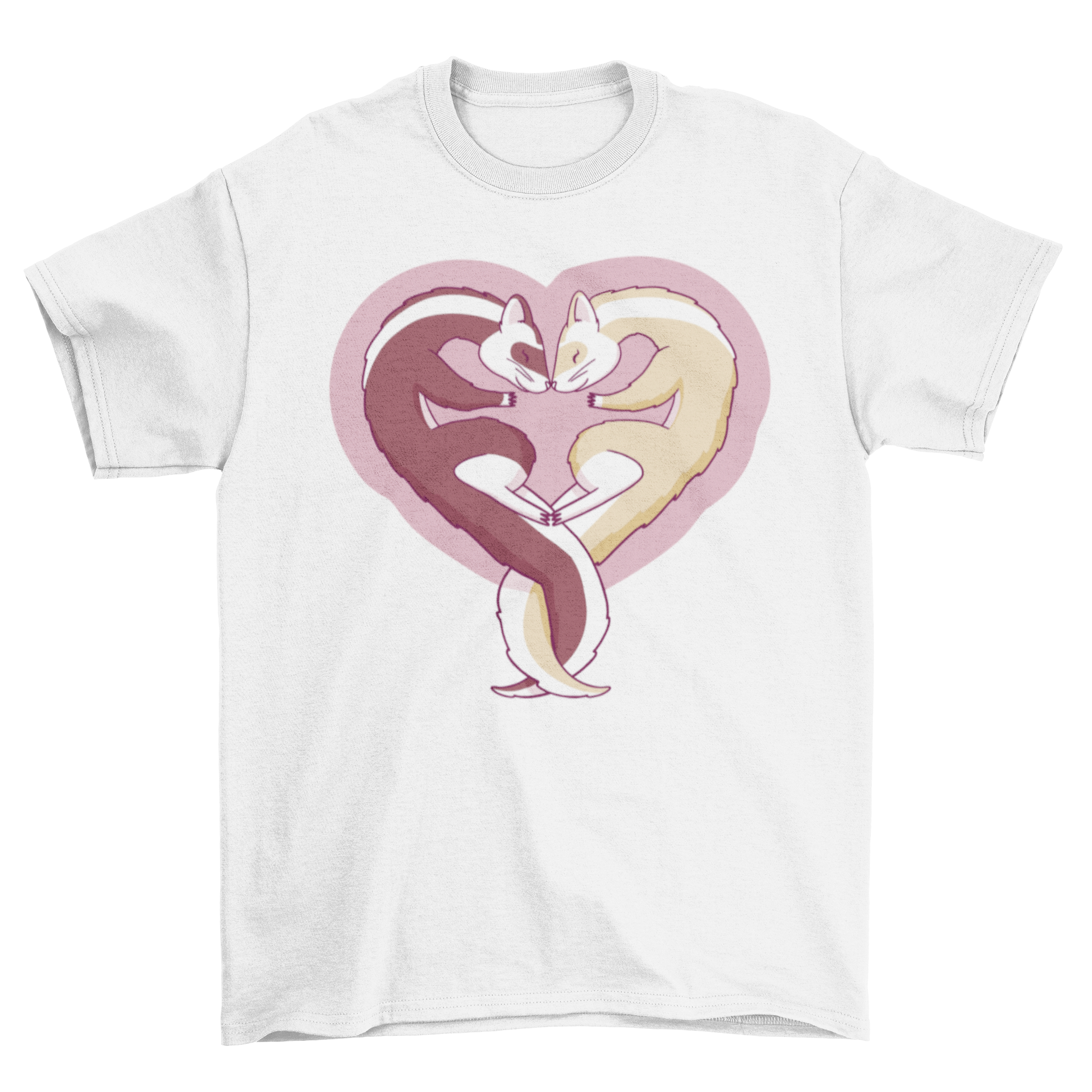 A lovely t-shirt featuring two ferrets forming a heart shape, symbolizing love and companionship.