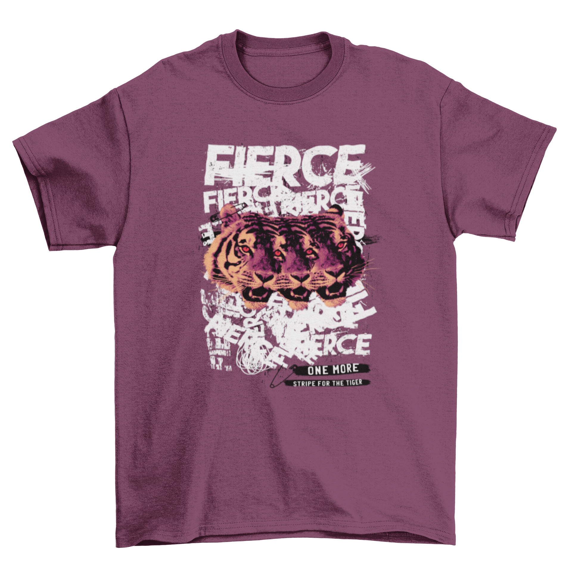 Fierce Tiger PSD T-Shirt featuring a bold tiger head graphic and motivational quotes.