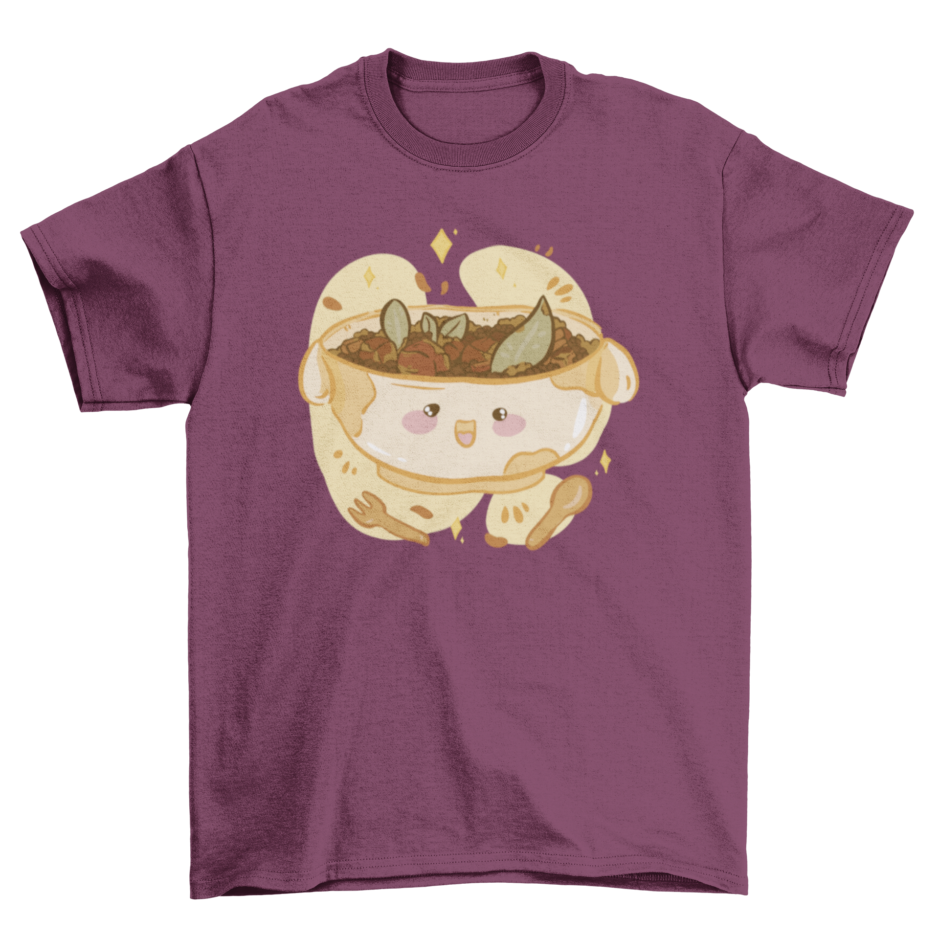 A stylish t-shirt featuring a colorful illustration of Filipino pork adobo, perfect for food lovers.