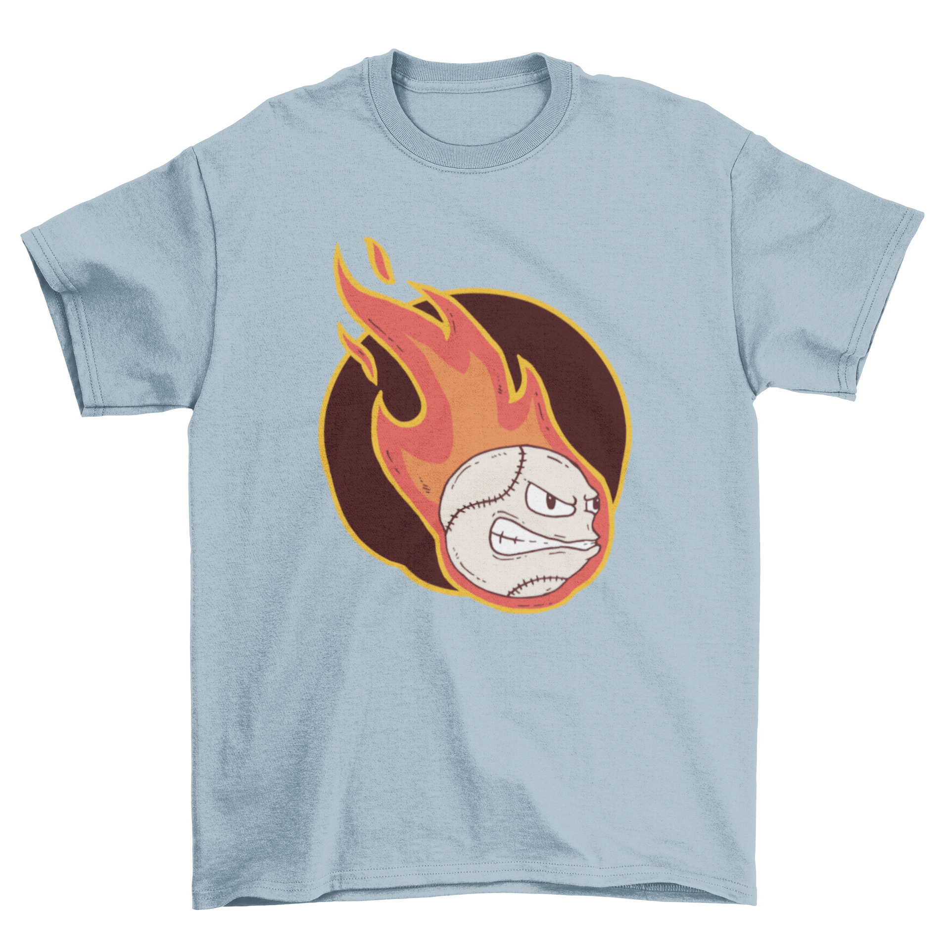 Fire Baseball T-shirt featuring a flaming baseball graphic with a face.