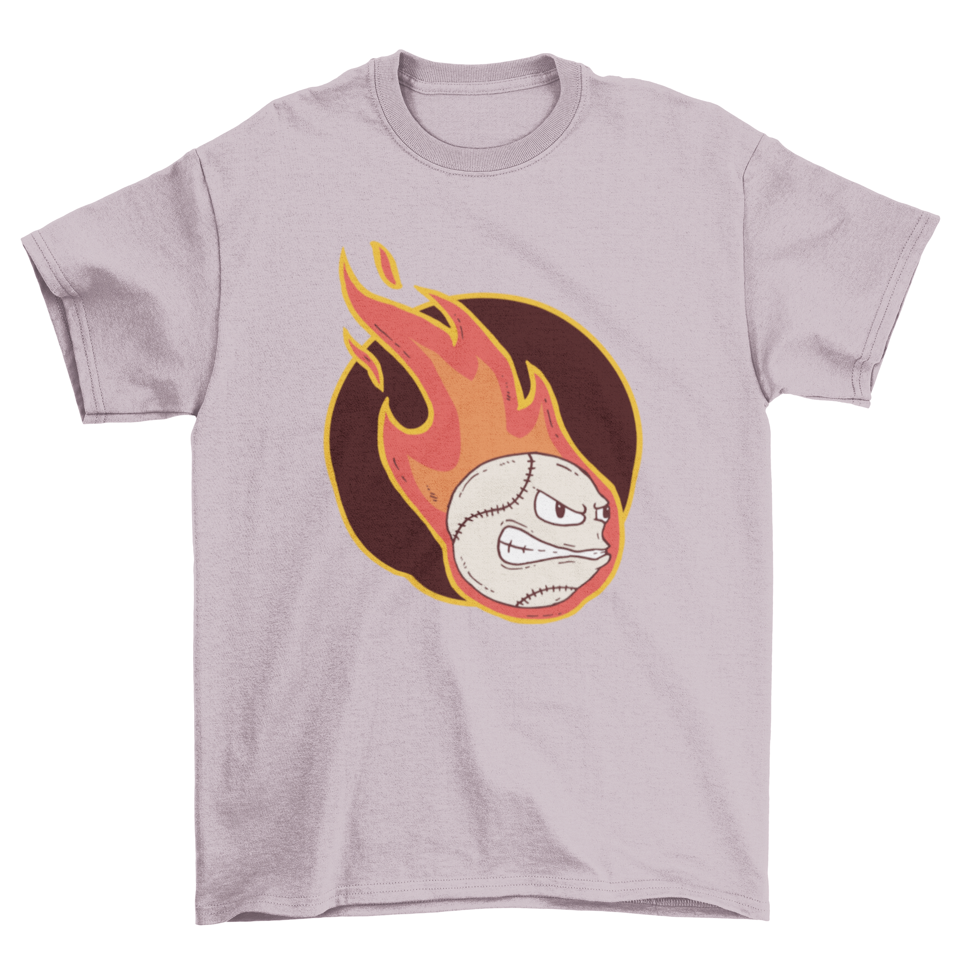 Fire Baseball T-shirt featuring a flaming baseball graphic with a face.