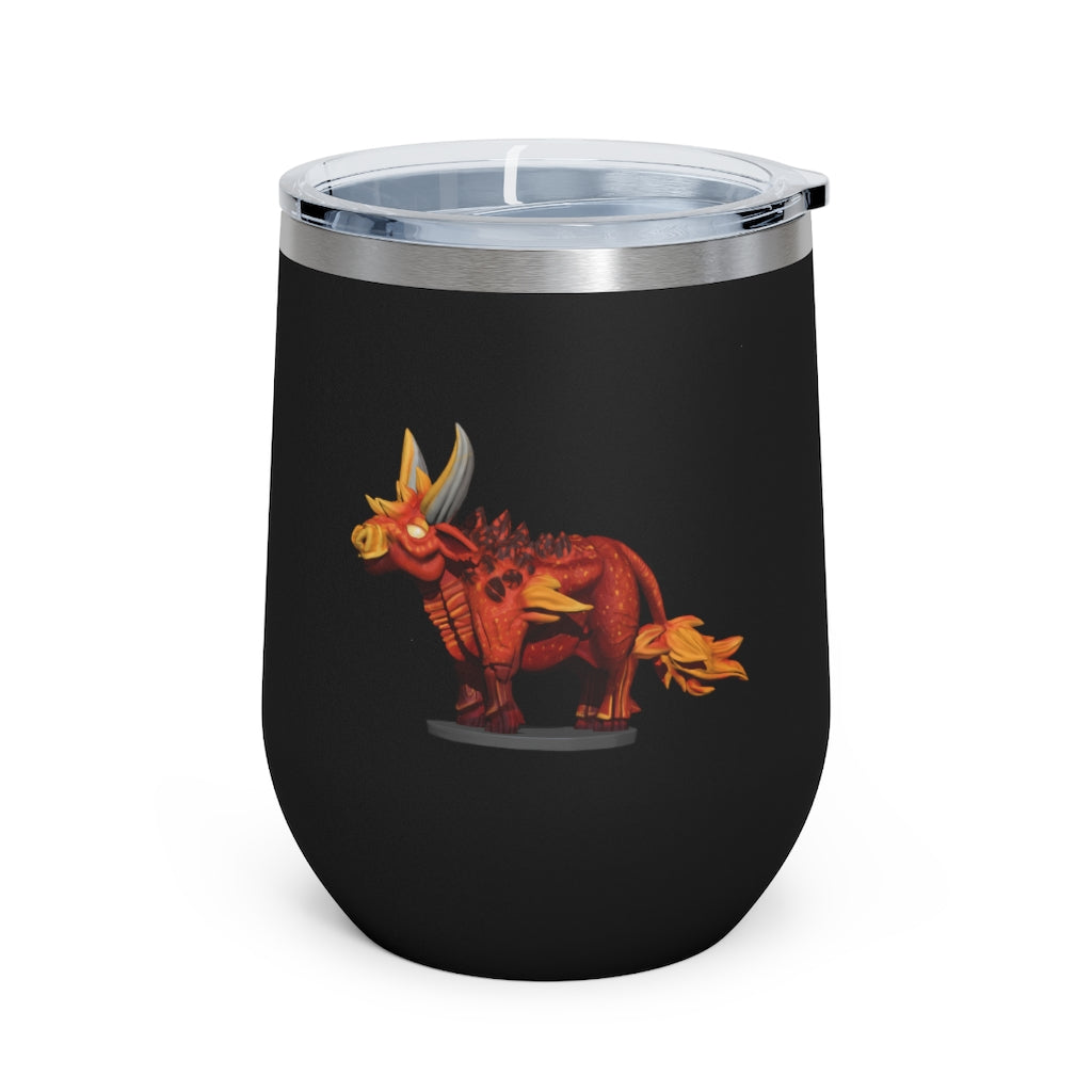 Fire Bull 12oz Insulated Wine Tumbler with clear lid, showcasing its sleek stainless steel design and vibrant colors.