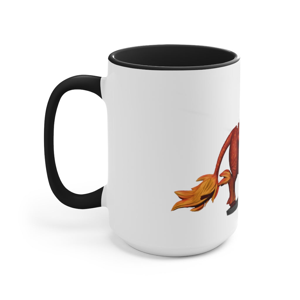 Fire Bull Accent Mug featuring a white exterior with a colored interior, available in red, pink, and black options, showcasing its stylish design.