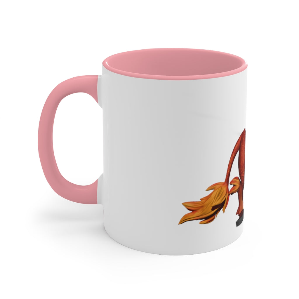 Fire Bull Accent Mug featuring a white exterior with a colored interior, available in red, pink, and black options, showcasing its stylish design.