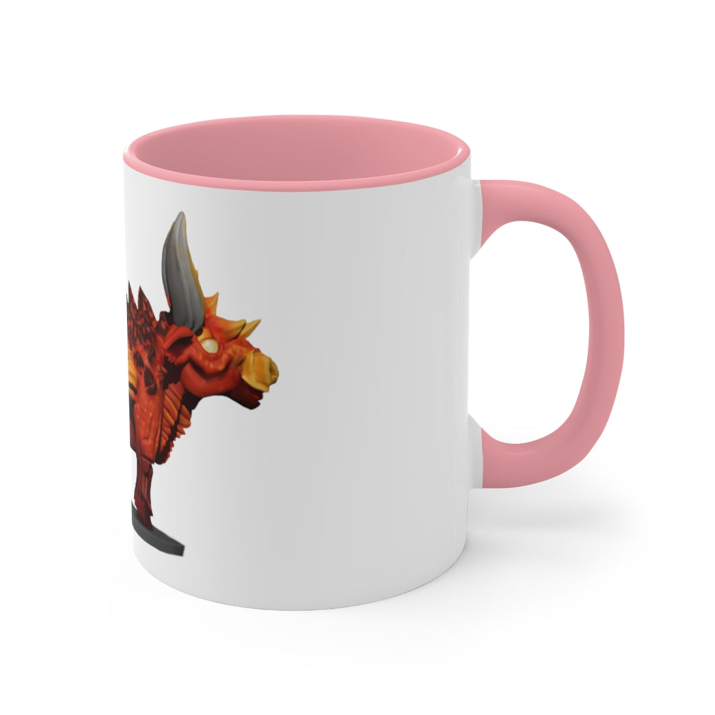 Fire Bull Accent Mug featuring a white exterior with a colored interior, available in red, pink, and black options, showcasing its stylish design.