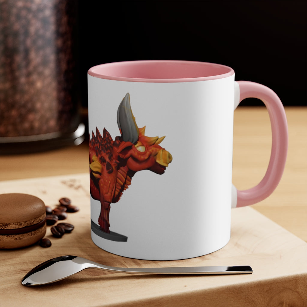 Fire Bull Accent Mug featuring a white exterior with a colored interior, available in red, pink, and black options, showcasing its stylish design.