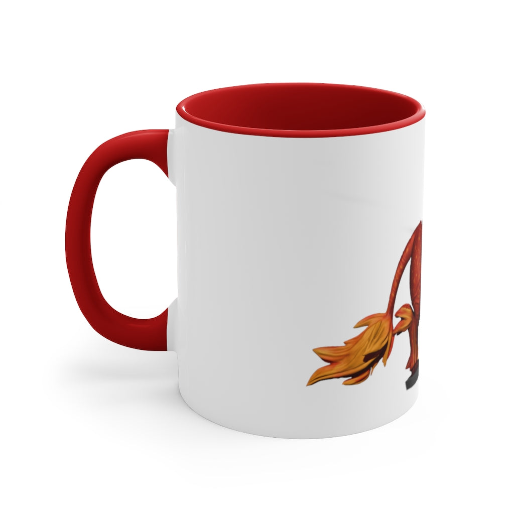 Fire Bull Accent Mug featuring a white exterior with a colored interior, available in red, pink, and black options, showcasing its stylish design.