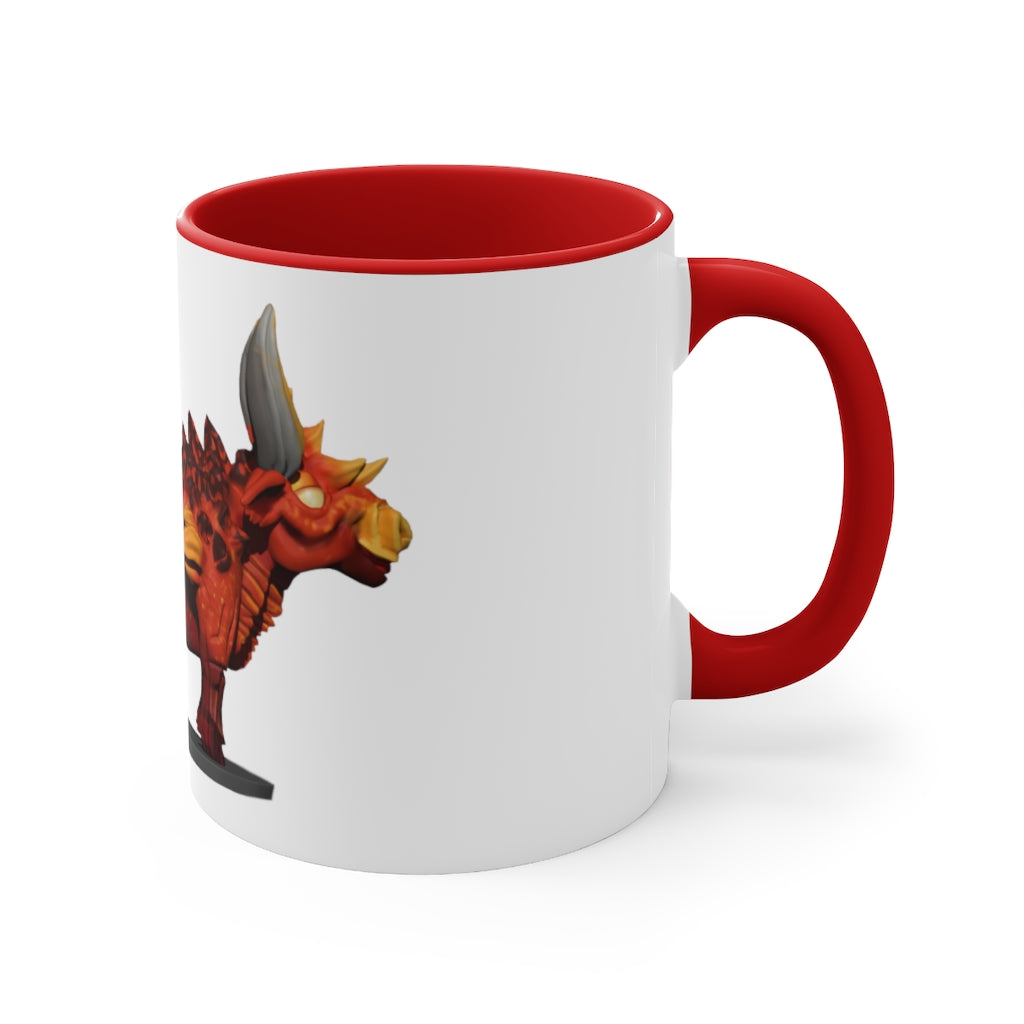 Fire Bull Accent Mug featuring a white exterior with a colored interior, available in red, pink, and black options, showcasing its stylish design.