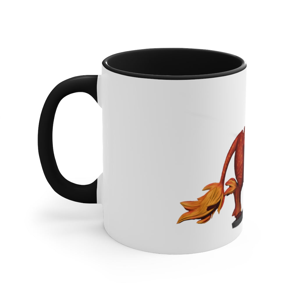 Fire Bull Accent Mug featuring a white exterior with a colored interior, available in red, pink, and black options, showcasing its stylish design.