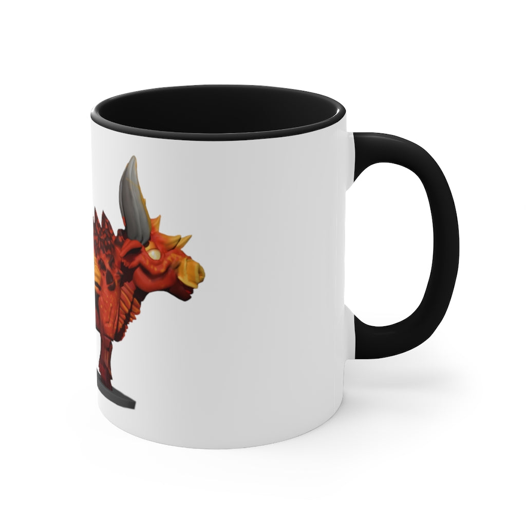 Fire Bull Accent Mug featuring a white exterior with a colored interior, available in red, pink, and black options, showcasing its stylish design.