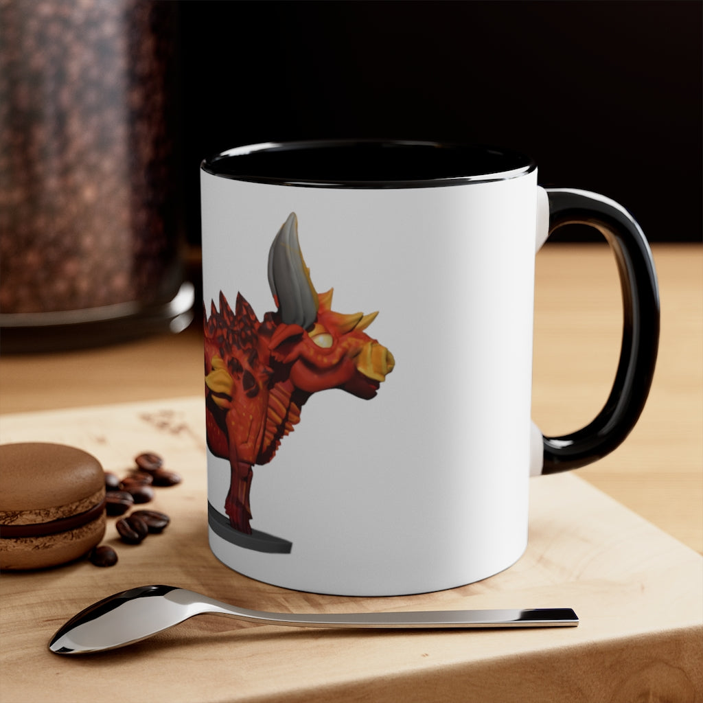 Fire Bull Accent Mug featuring a white exterior with a colored interior, available in red, pink, and black options, showcasing its stylish design.