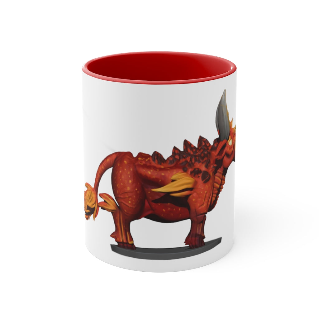 Fire Bull Accent Mug featuring a white exterior with a colored interior, available in red, pink, and black options, showcasing its stylish design.