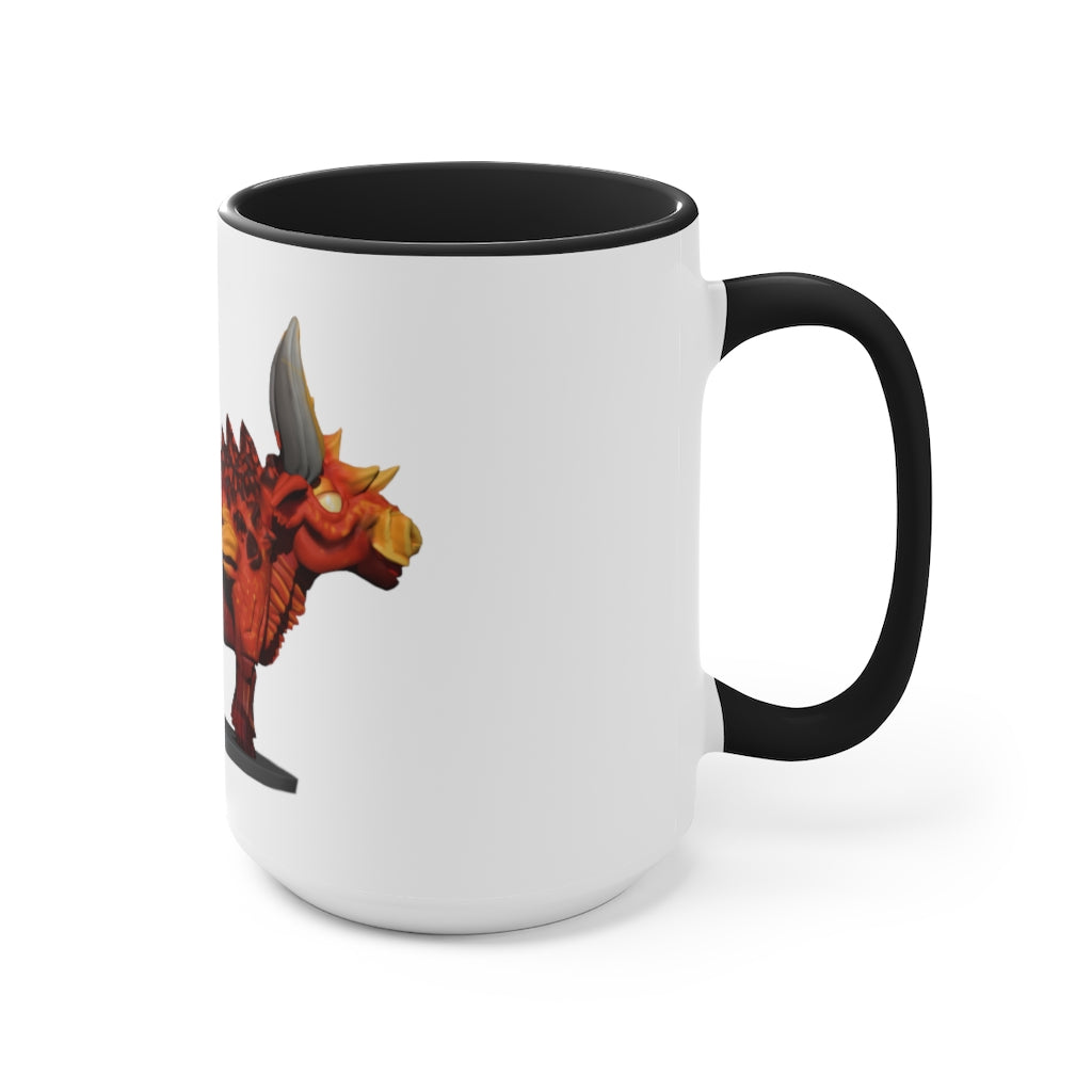 Fire Bull Accent Mug featuring a white exterior with a colored interior, available in red, pink, and black options, showcasing its stylish design.