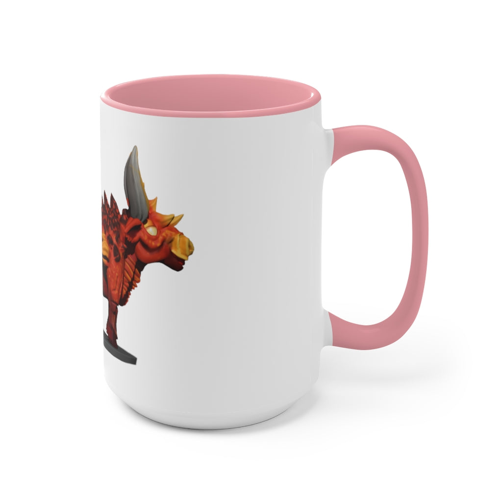 Fire Bull Accent Mug featuring a white exterior with a colored interior, available in red, pink, and black options, showcasing its stylish design.