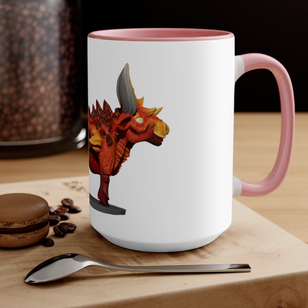 Fire Bull Accent Mug featuring a white exterior with a colored interior, available in red, pink, and black options, showcasing its stylish design.