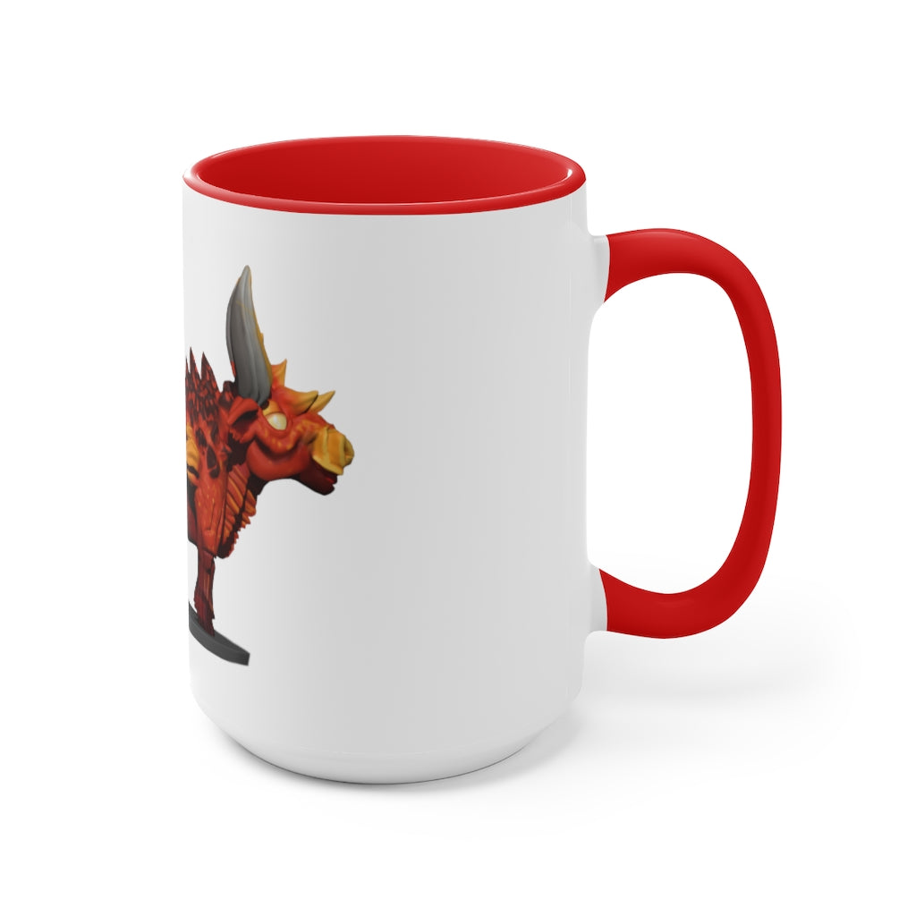 Fire Bull Accent Mug featuring a white exterior with a colored interior, available in red, pink, and black options, showcasing its stylish design.