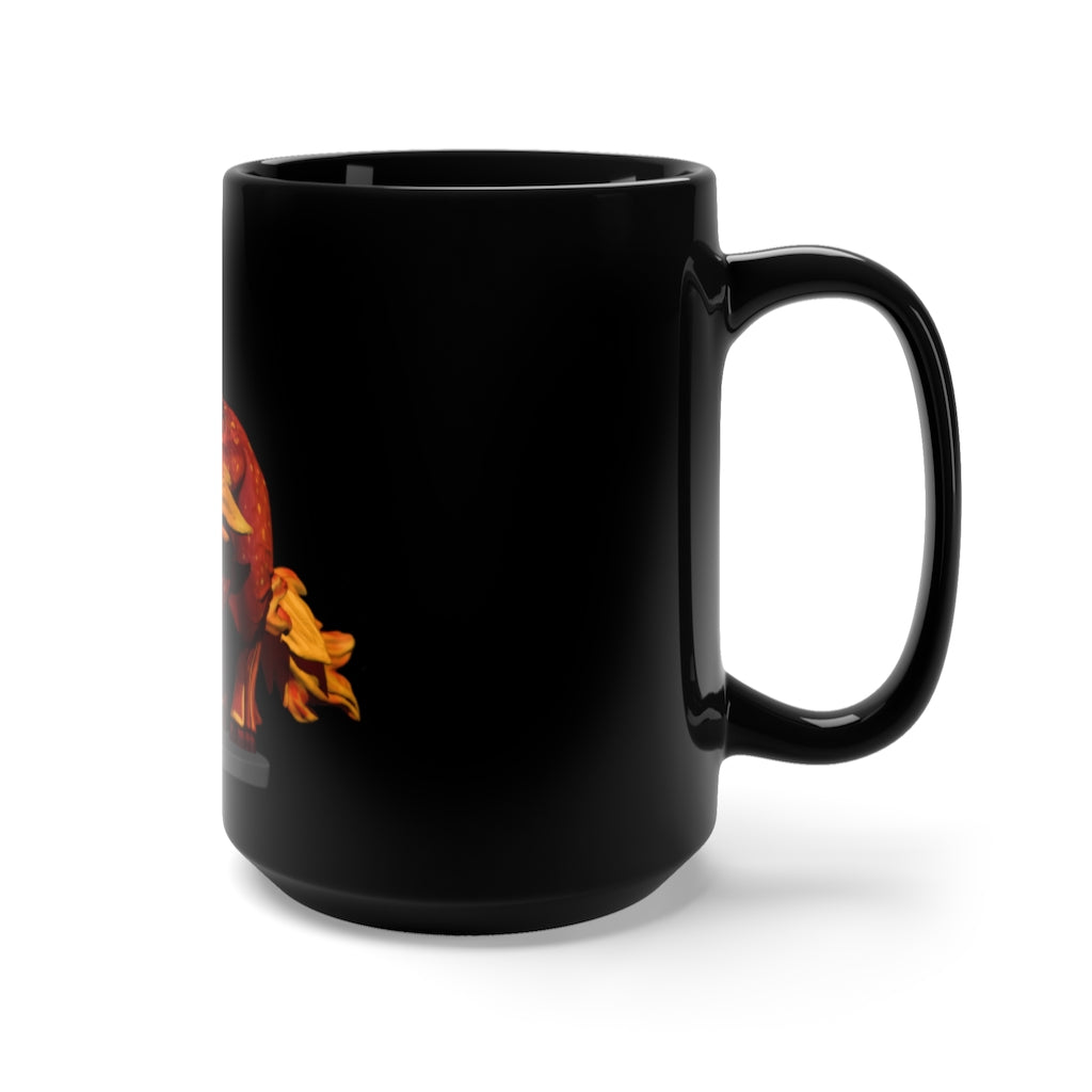 Fire Bull Black Mug 15oz featuring a sleek black ceramic design with rounded corners and a comfortable C-handle.