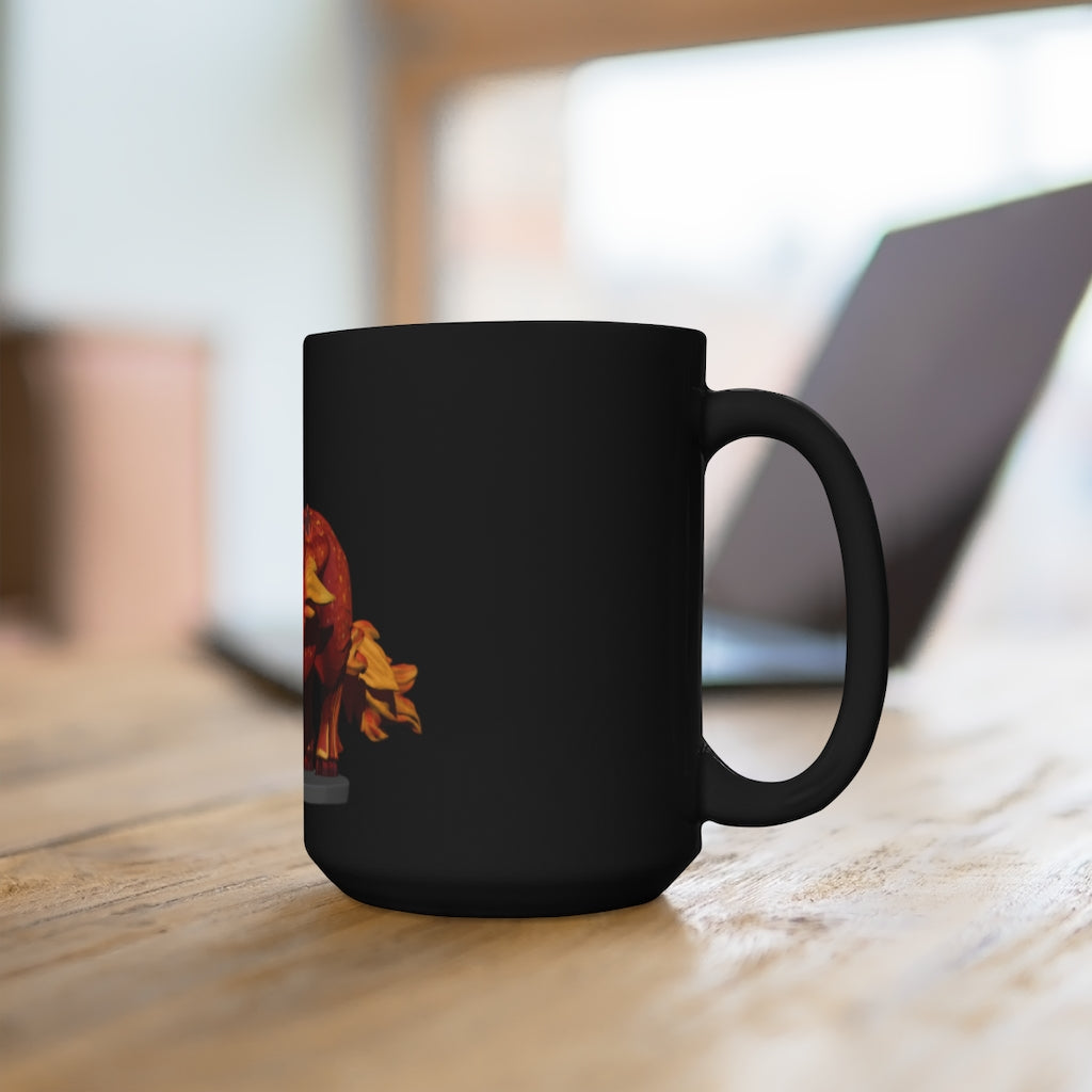 Fire Bull Black Mug 15oz featuring a sleek black ceramic design with rounded corners and a comfortable C-handle.