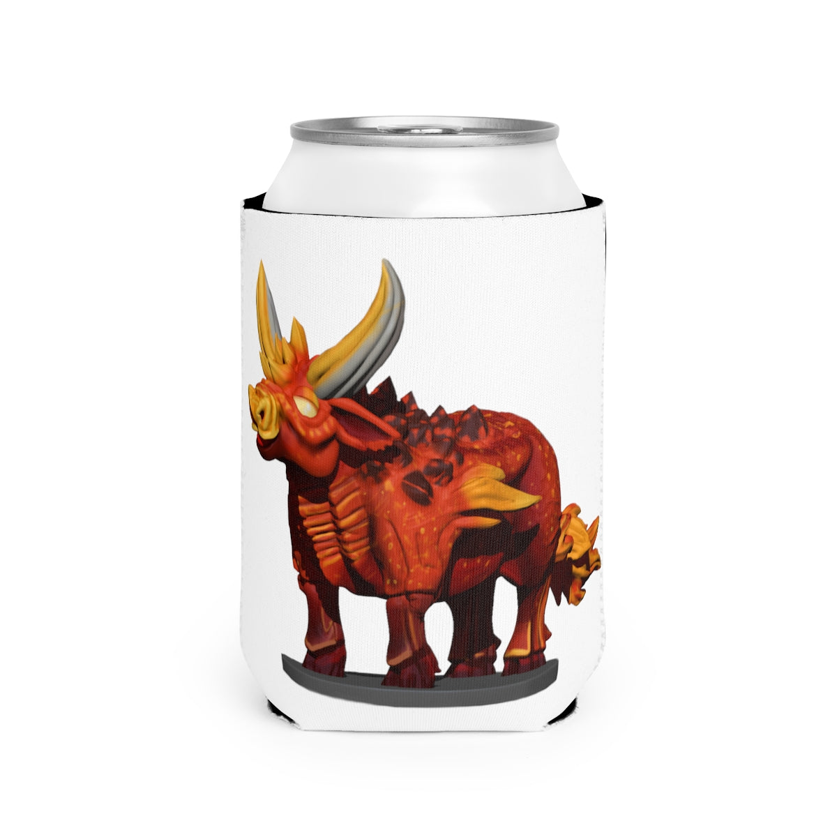 Fire Bull Can Cooler Sleeve made of durable neoprene, designed to fit standard 12 oz cans, featuring a customizable design.