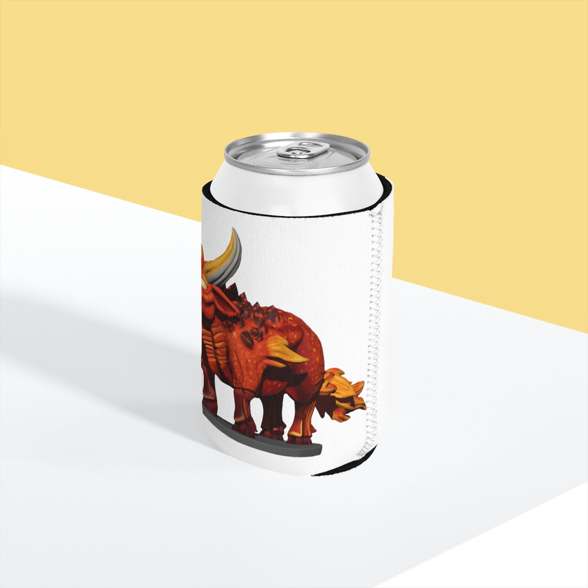 Fire Bull Can Cooler Sleeve made of durable neoprene, designed to fit standard 12 oz cans, featuring a customizable design.