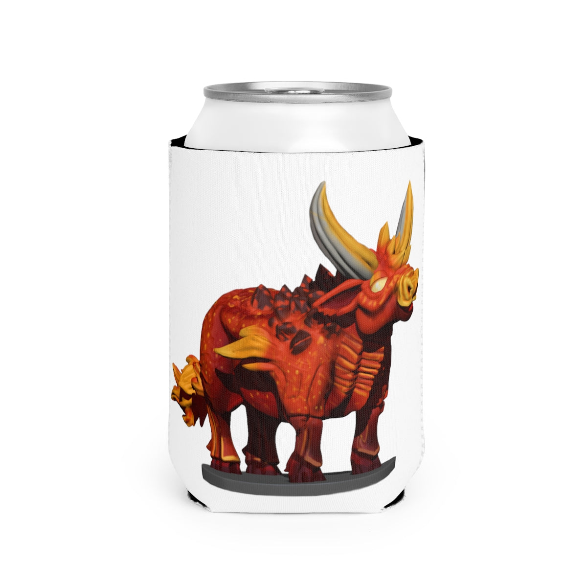 Fire Bull Can Cooler Sleeve made of durable neoprene, designed to fit standard 12oz cans, featuring a customizable exterior.