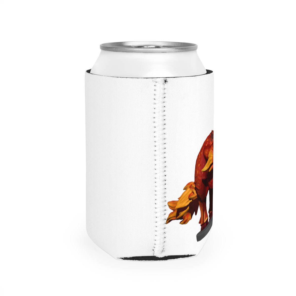 Fire Bull Can Cooler Sleeve made of durable neoprene, designed to fit standard 12oz cans, featuring a customizable exterior.