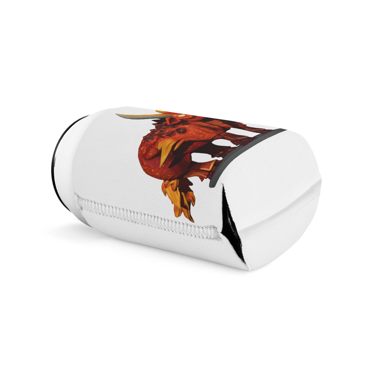 Fire Bull Can Cooler Sleeve made of durable neoprene, designed to fit standard 12oz cans, featuring a customizable exterior.