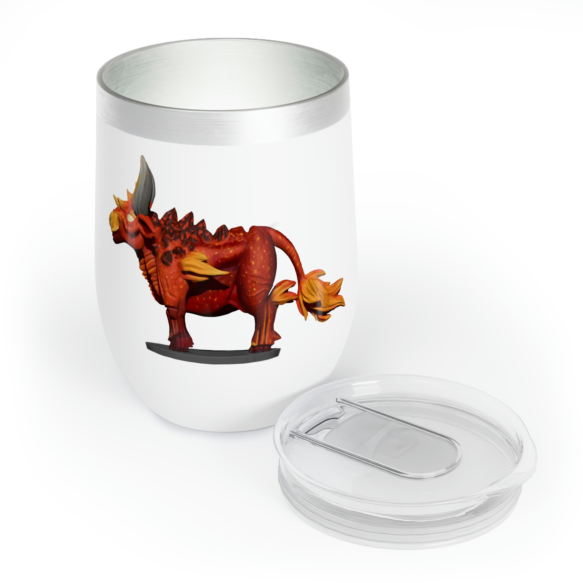 Fire Bull Chill Wine Tumbler in stainless steel with double-insulated walls, showcasing a customizable design.