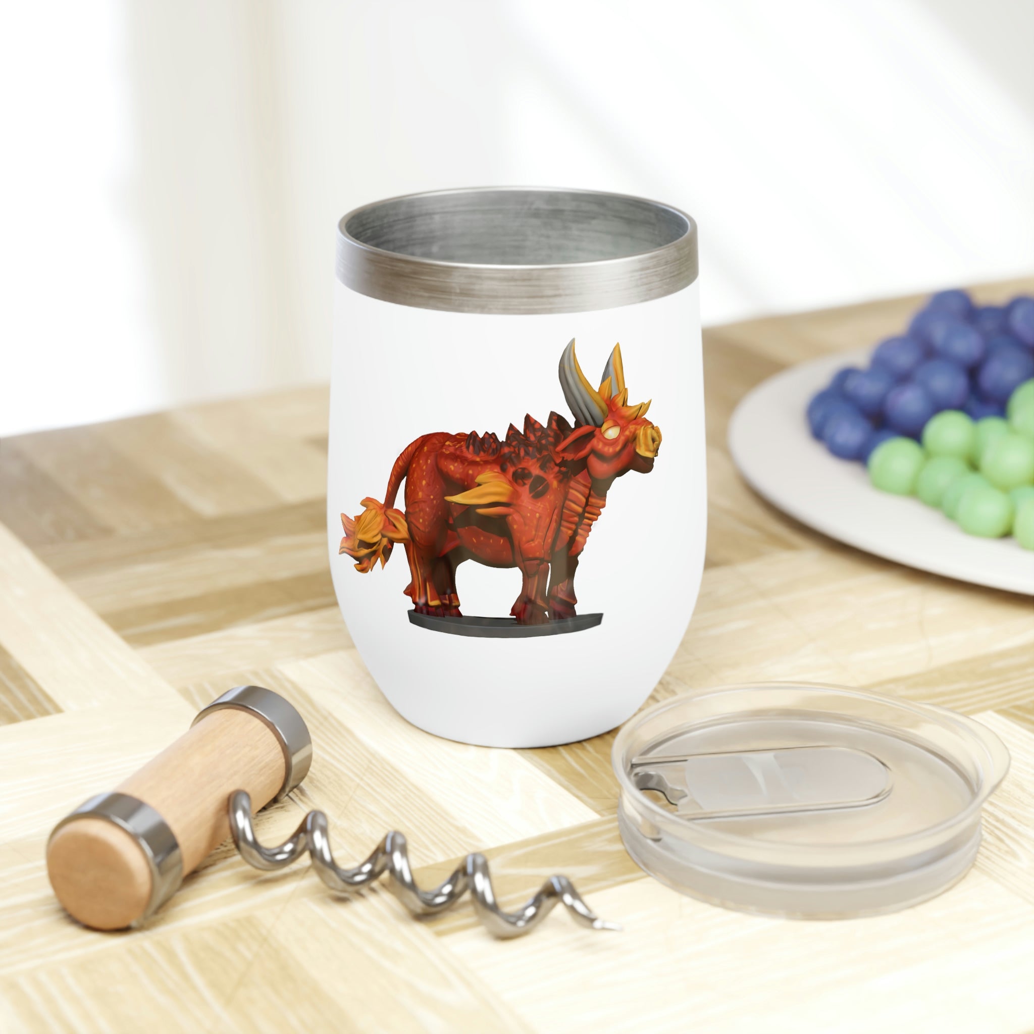 Fire Bull Chill Wine Tumbler in stainless steel with a sleek design, perfect for wine lovers.