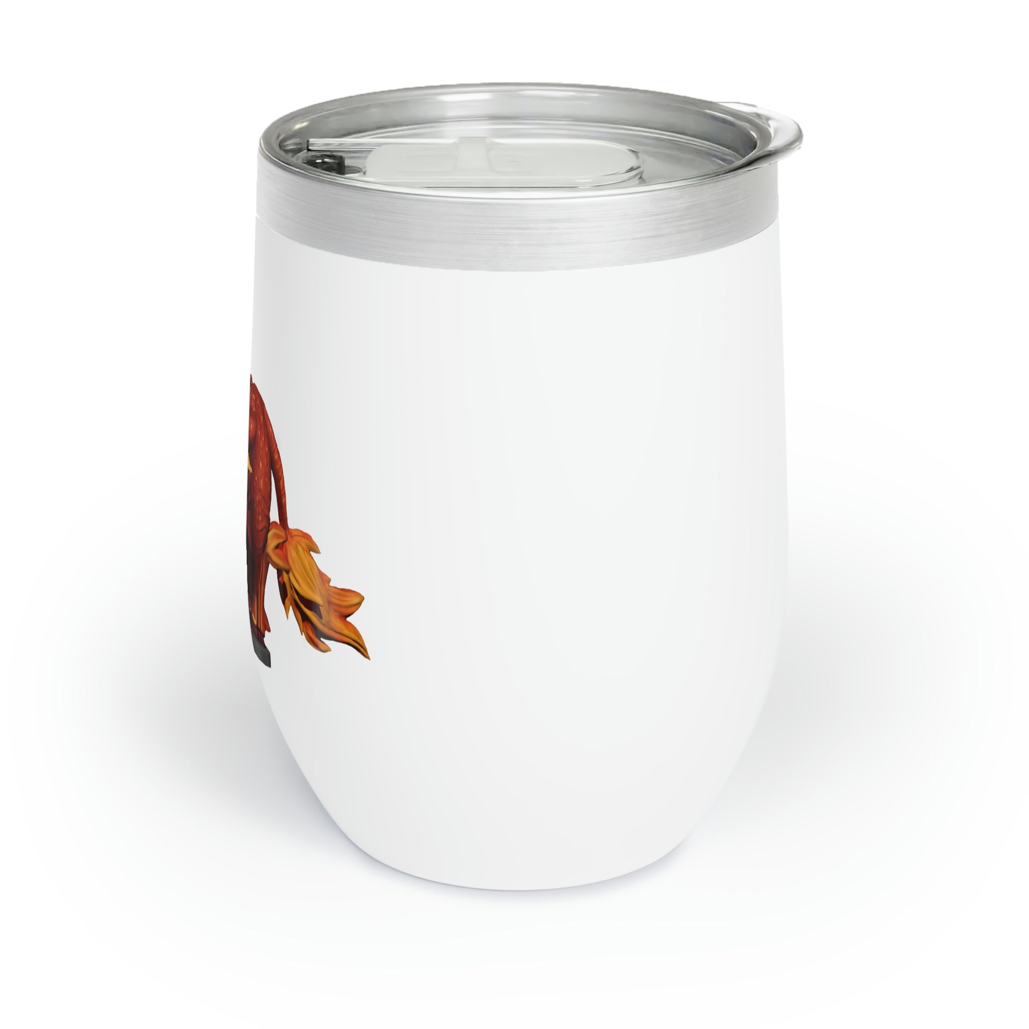 Fire Bull Chill Wine Tumbler in stainless steel with a customizable design, showcasing its double-insulated walls and stemless shape.