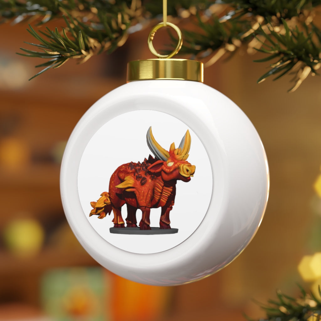 A beautifully crafted 3-inch Fire Bull Christmas Ball Ornament with a glossy finish and gold ribbon, featuring a vintage design.