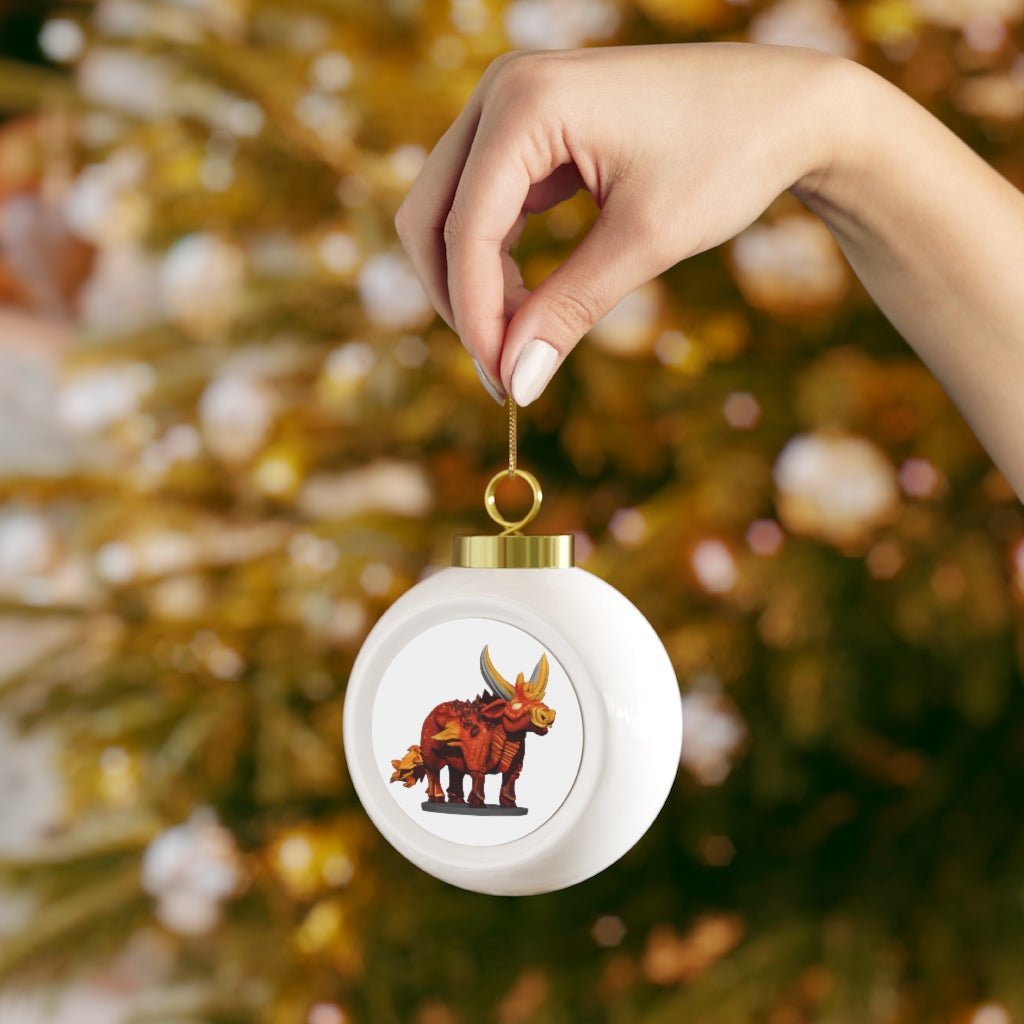 A beautifully crafted 3-inch Fire Bull Christmas Ball Ornament with a glossy finish and gold ribbon, featuring a vintage design.