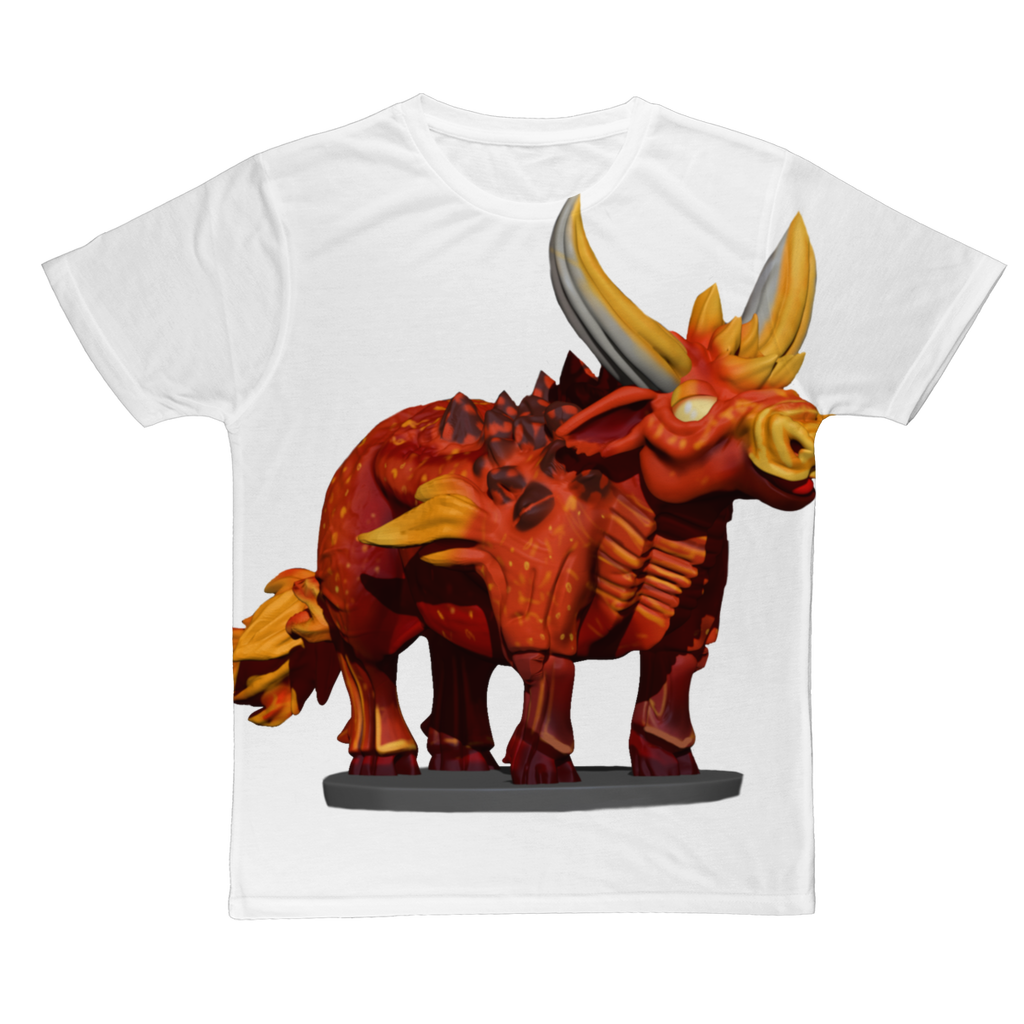 Fire Bull Classic Sublimation Adult T-Shirt in vibrant colors, showcasing its soft polyester fabric and ideal design for sublimation printing.