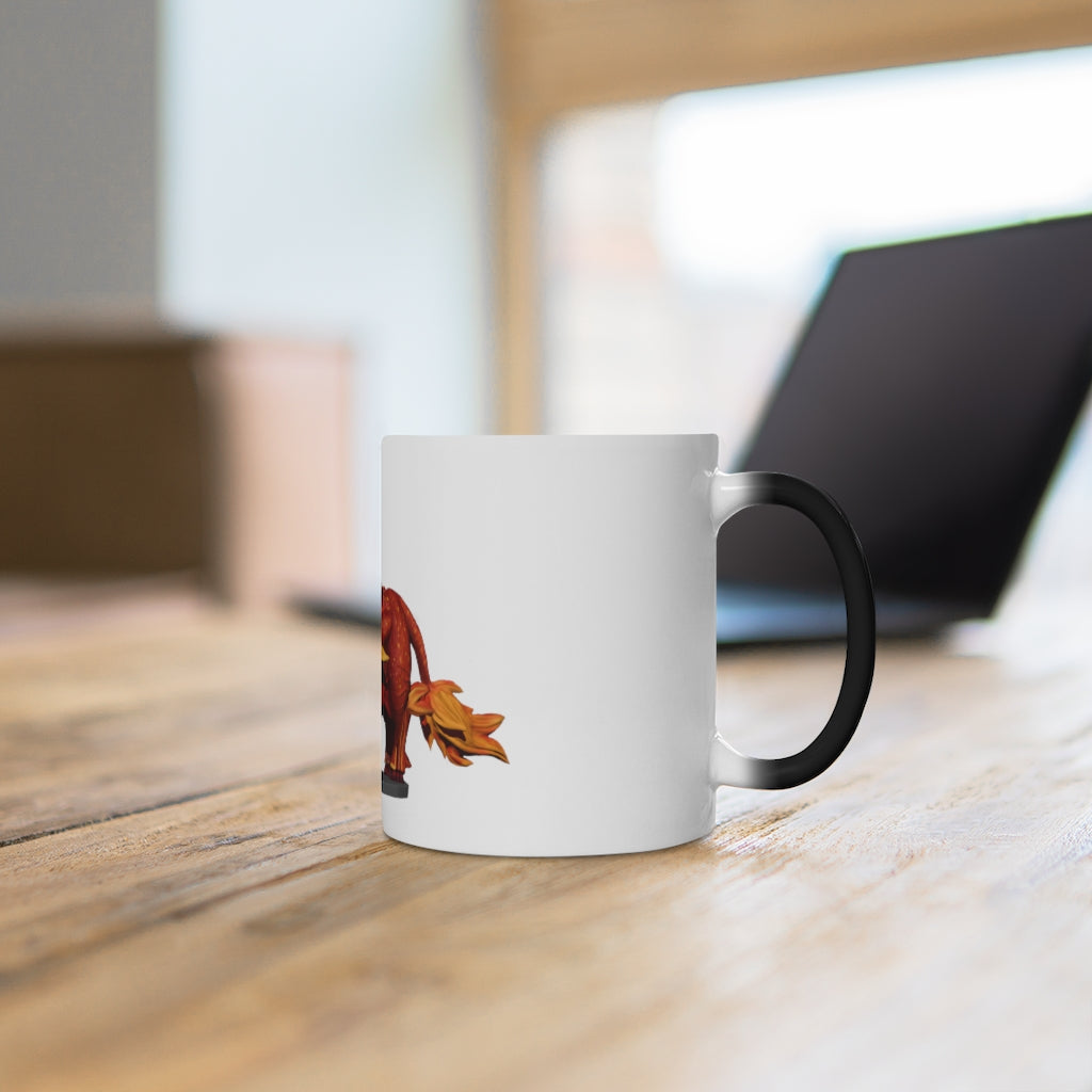 Fire Bull Color Changing Mug showcasing vibrant colors and a stylish design, perfect for warm beverages.