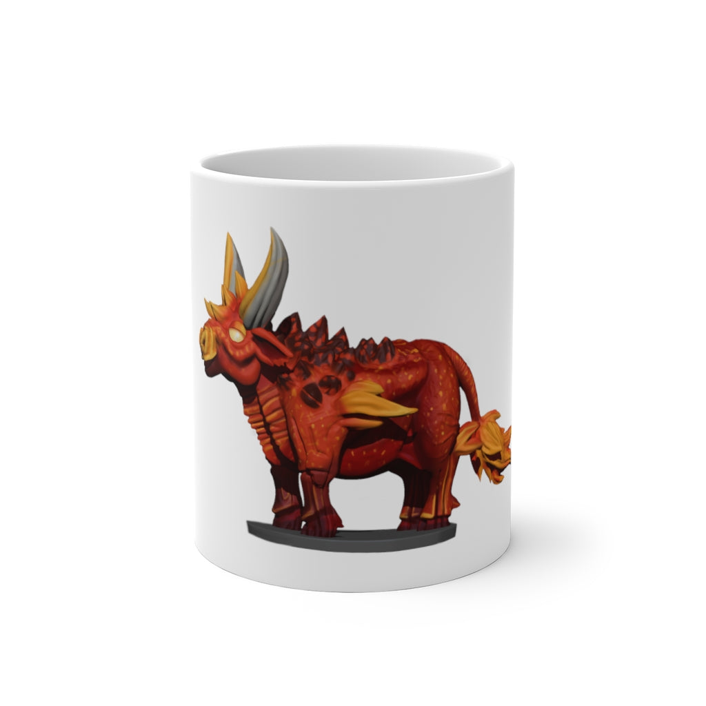 Fire Bull Color Changing Mug showcasing vibrant colors and a stylish design, perfect for warm beverages.