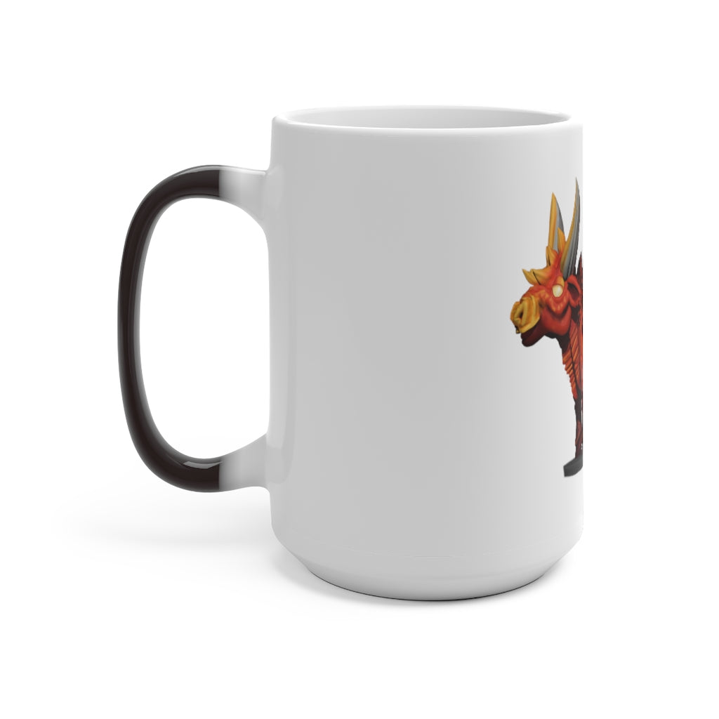 Fire Bull Color Changing Mug showcasing vibrant colors and a stylish design, perfect for warm beverages.