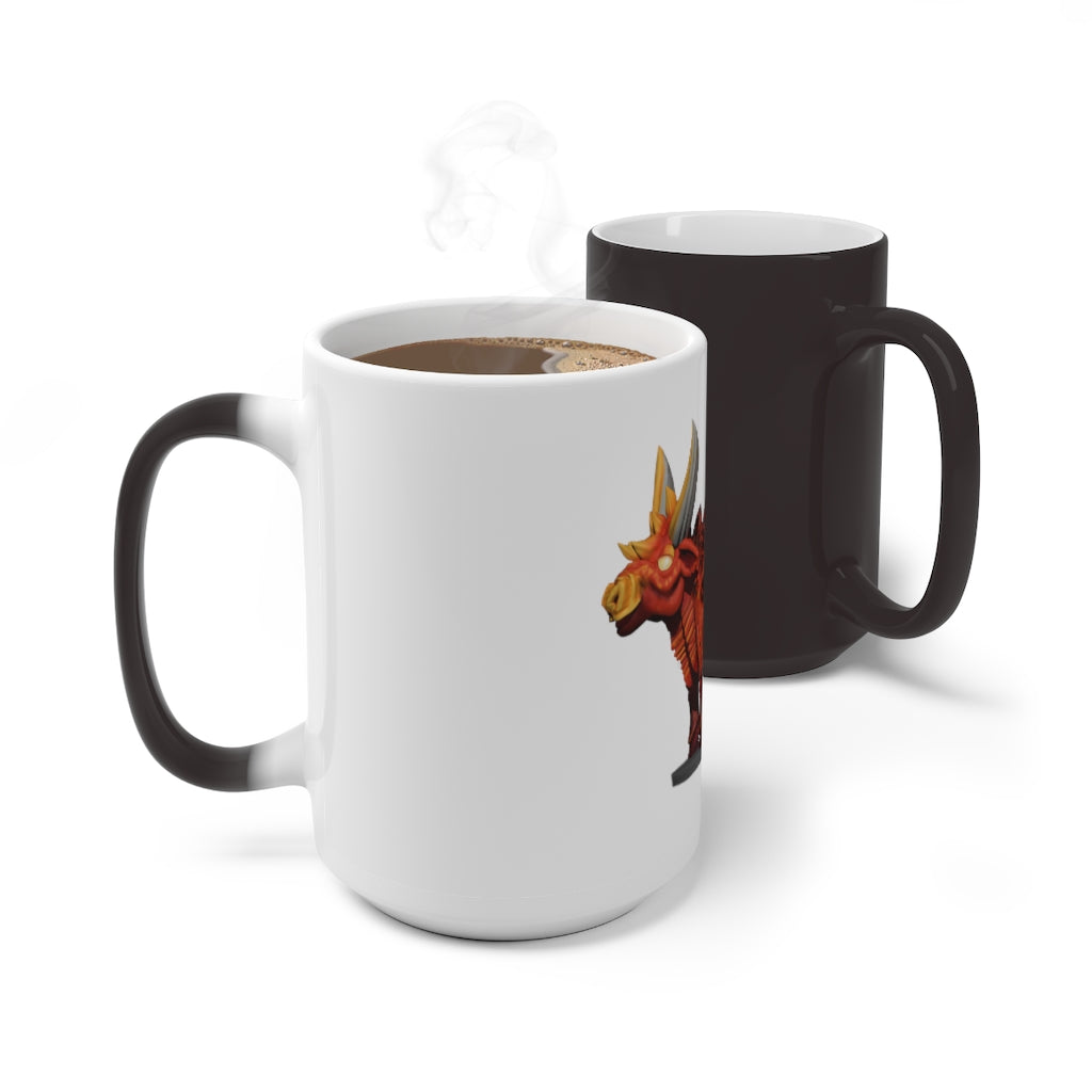 Fire Bull Color Changing Mug showcasing vibrant colors and a stylish design, perfect for warm beverages.