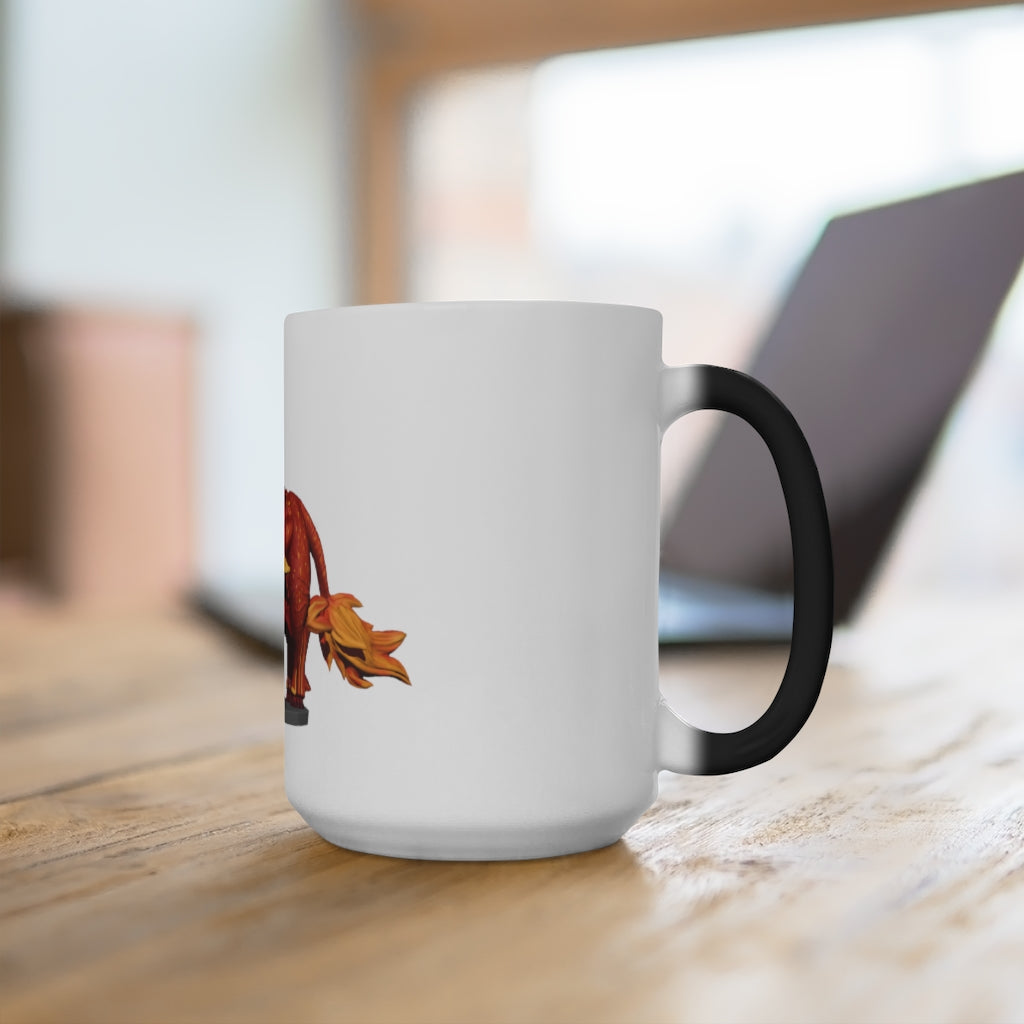 Fire Bull Color Changing Mug showcasing vibrant colors and a stylish design, perfect for warm beverages.