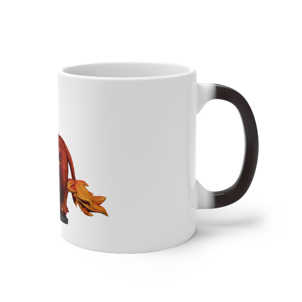 Fire Bull Color Changing Mug showcasing vibrant colors and a stylish design, perfect for warm beverages.