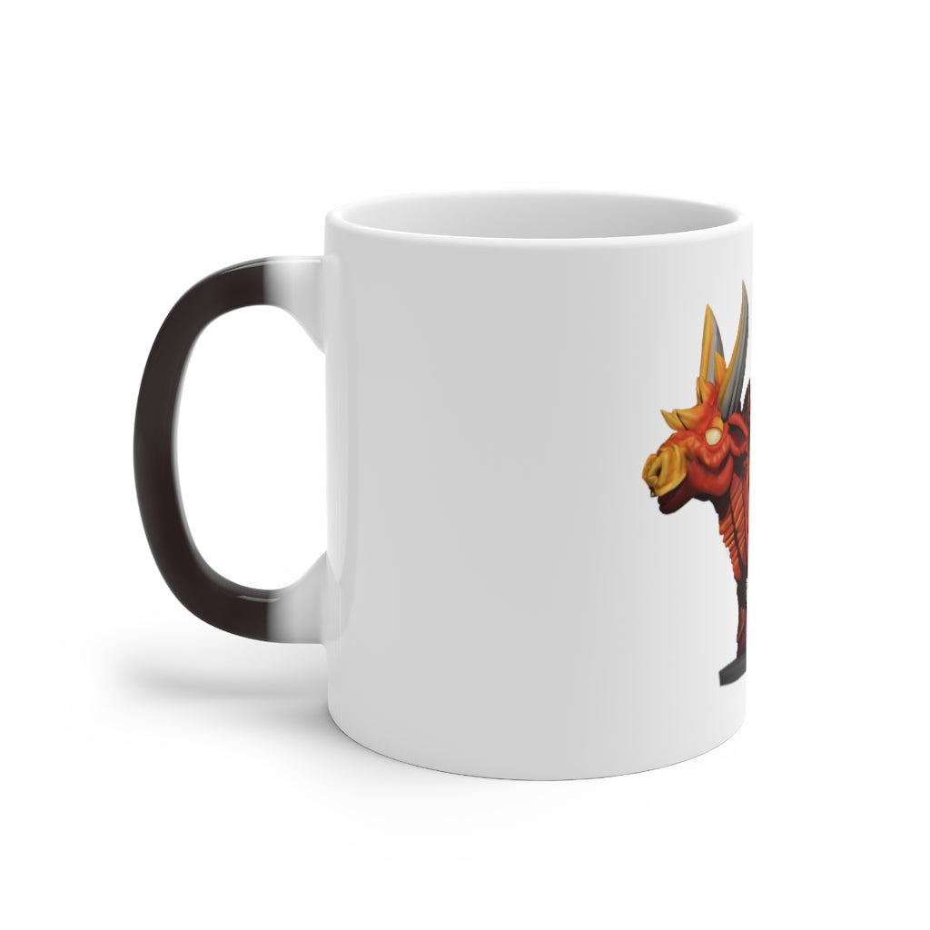 Fire Bull Color Changing Mug showcasing vibrant colors and a stylish design, perfect for warm beverages.