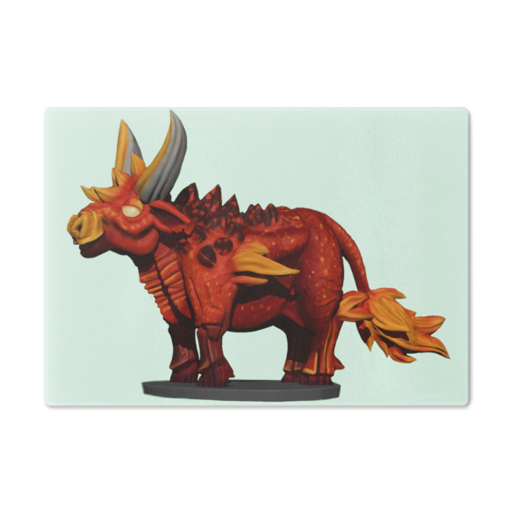 Fire Bull Cutting Board made of tempered glass with rubber dots for stability, showcasing a stylish design suitable for any kitchen.