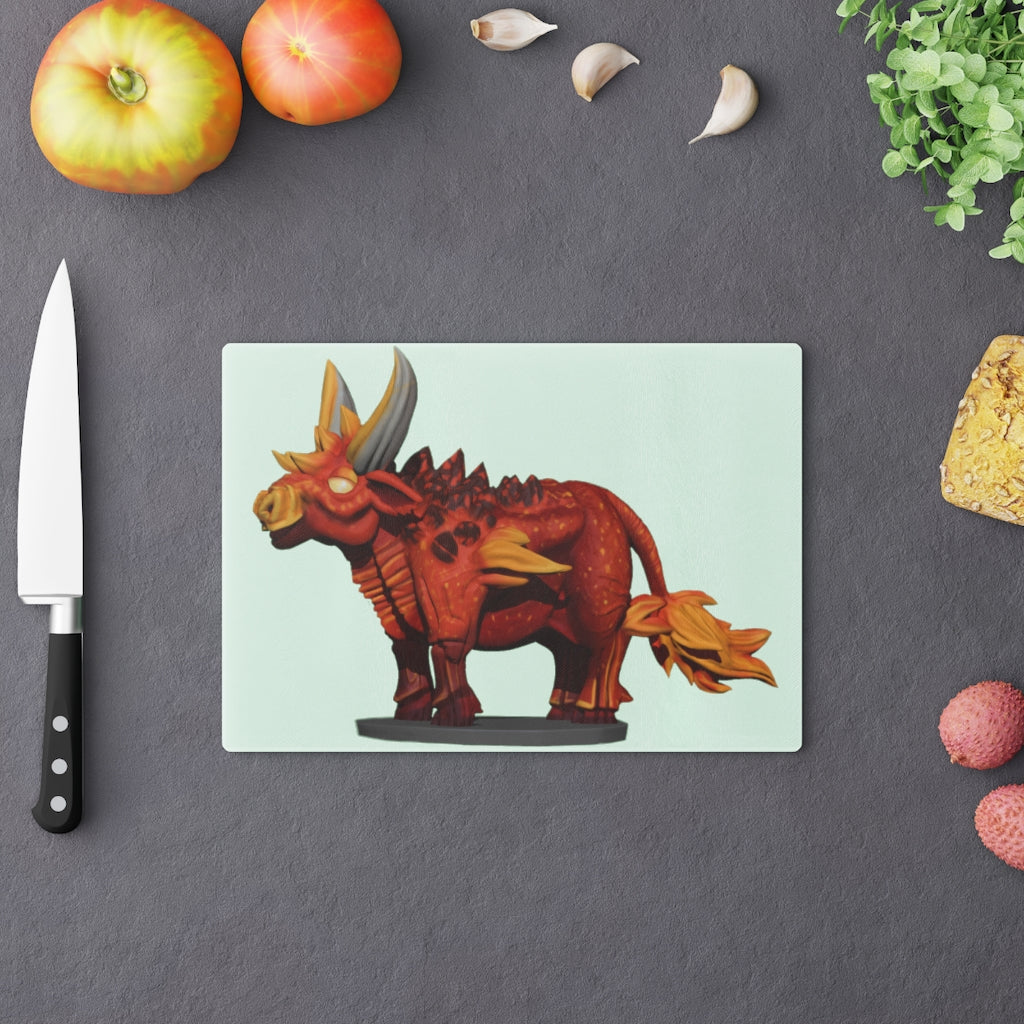 Fire Bull Cutting Board made of tempered glass with rubber dots for stability, showcasing a stylish design suitable for any kitchen.