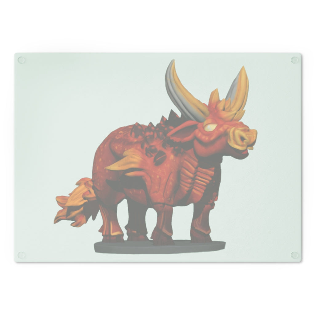 Fire Bull Cutting Board made of tempered glass with rubber dots for stability, showcasing a unique design suitable for any kitchen.