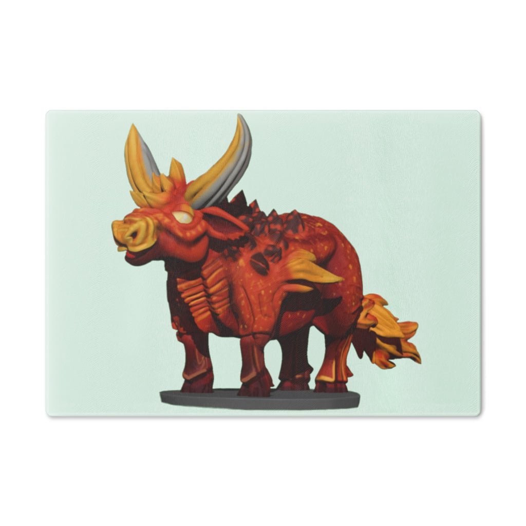 Fire Bull Cutting Board made of tempered glass with rubber dots for stability, showcasing a unique design suitable for any kitchen.