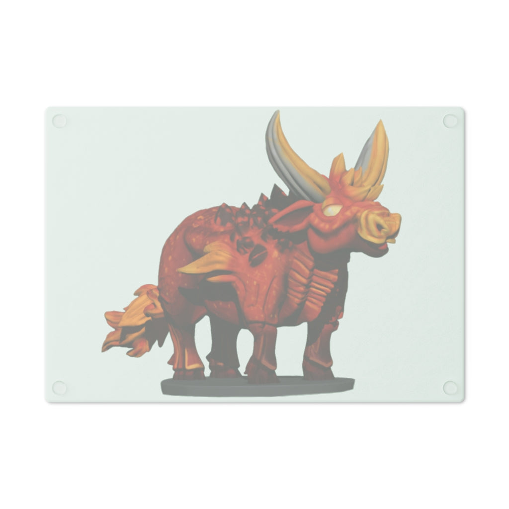 Fire Bull Cutting Board made of tempered glass with rubber dots for stability, showcasing a unique design suitable for any kitchen.