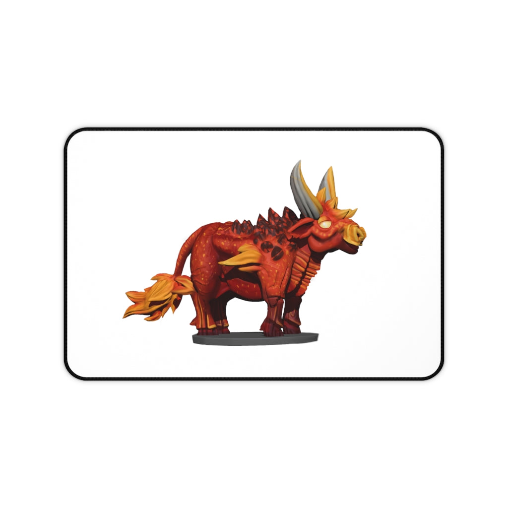 Fire Bull Desk Mat featuring customizable design, made of durable neoprene with anti-slip backing.