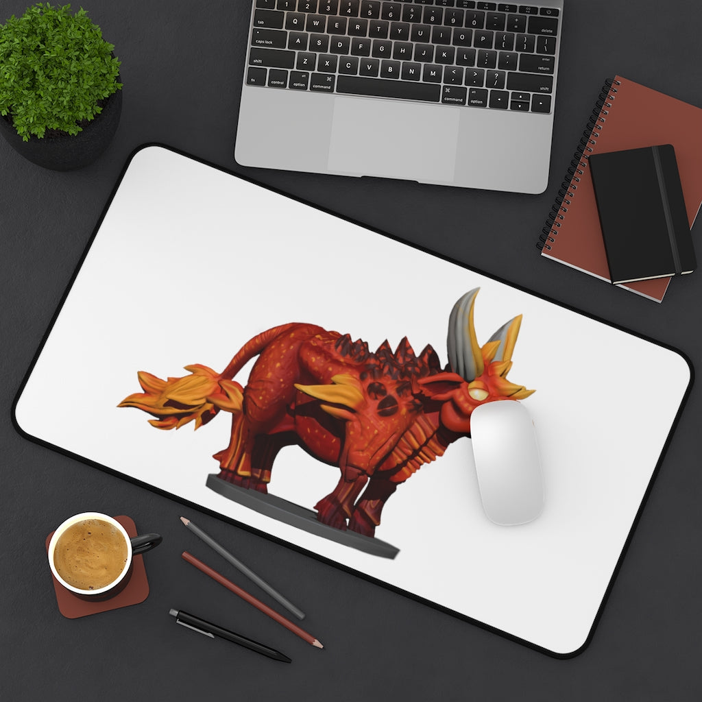 Fire Bull Desk Mat featuring customizable design, made of durable neoprene with anti-slip backing.