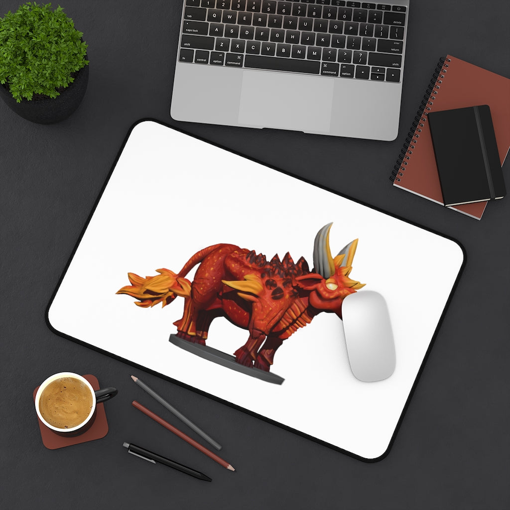 Fire Bull Desk Mat featuring customizable design, made of durable neoprene with anti-slip backing.